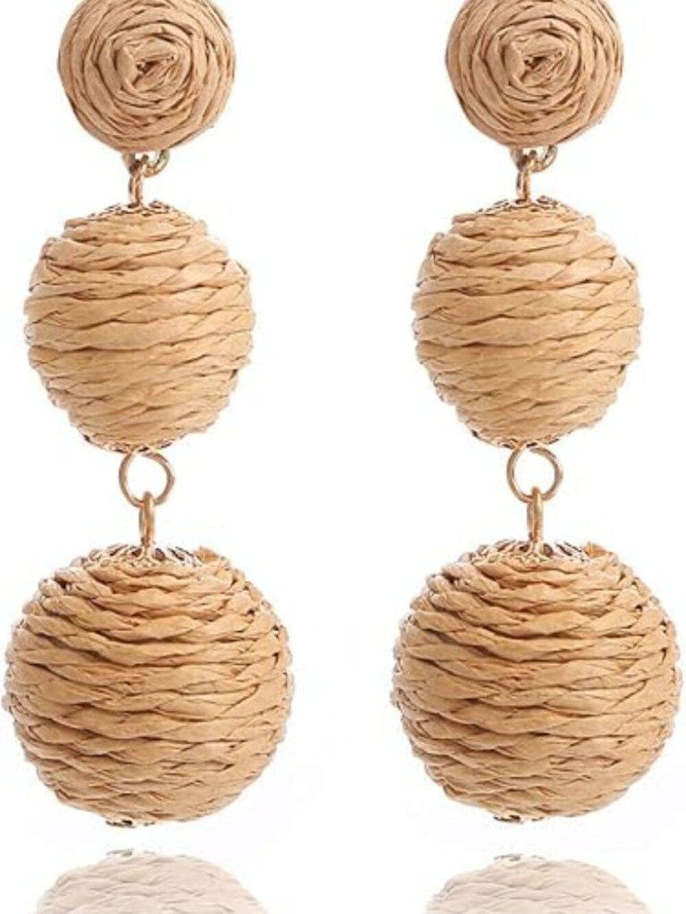Bohemian Woven Rattan Straw‎ Wicker Raffia Ball Drop Dangle Ear for Women